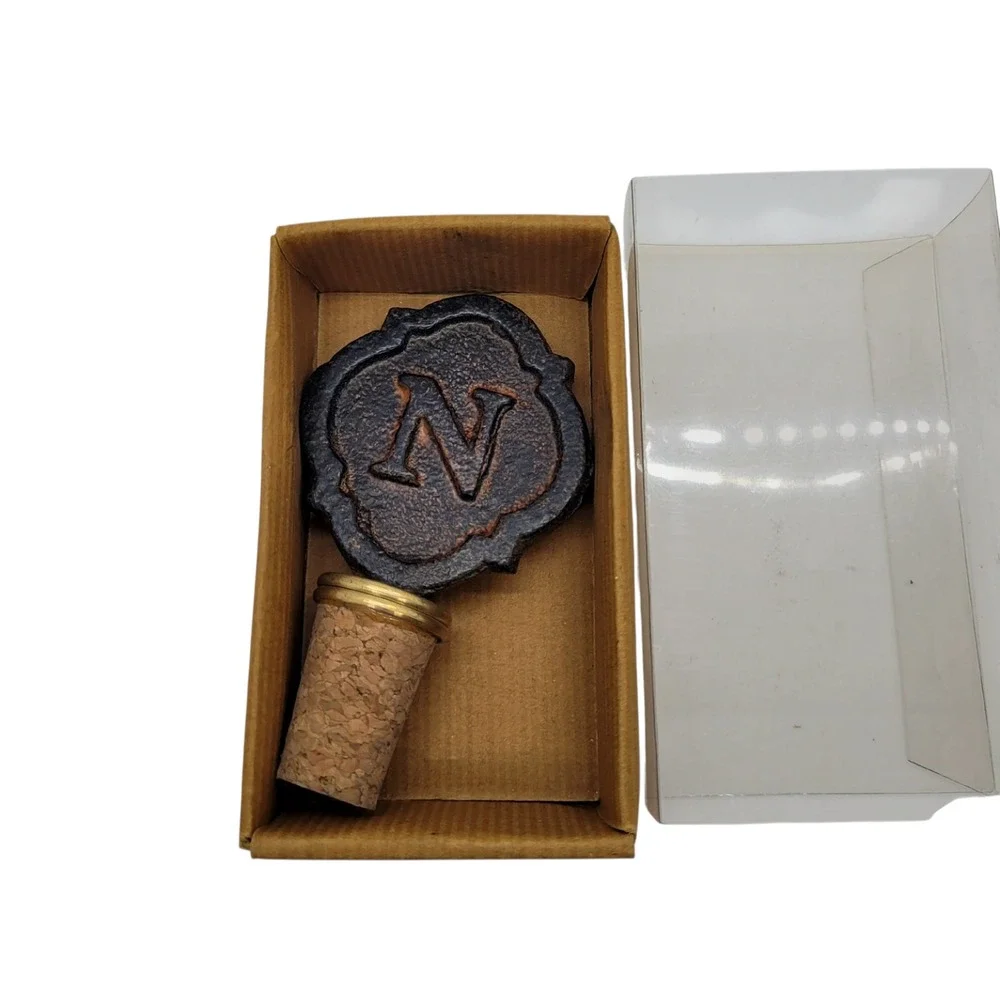 Mud Pie Initial Wine Cork‎ N Cast Iron Bottle Stopper Rustic Bronze NEW